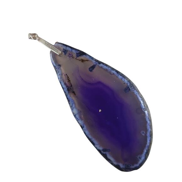 Purple Agate Slice Pendant 2.25" Polished Teardrop Necklace Sterling Bail - Picture 2 of 9